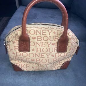 Vintage Dooney & Bourke Logo Canvas Women Ivory And Brown Handbag Purse